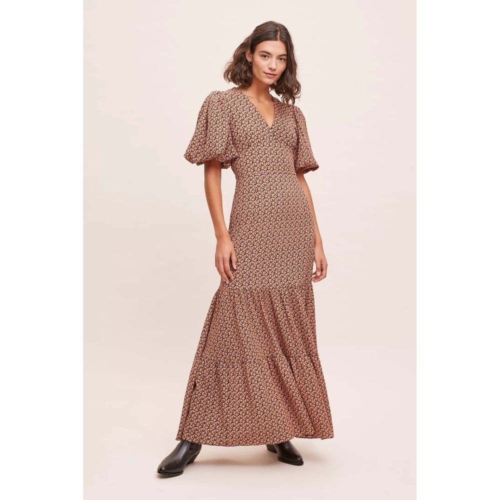 Second Female By Anthropologie Sandra Maxi DressV-Neck Puff Sleeve Size M
